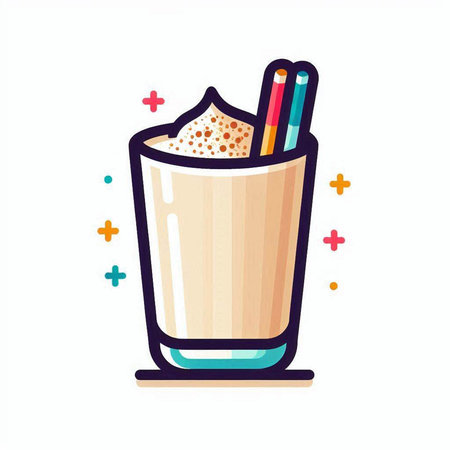 Milkshake in a glass with pencils. Vector illustration.のイラスト素材