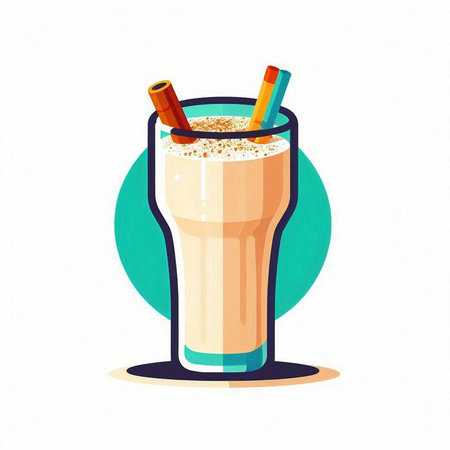 Milkshake with cinnamon and whipped cream in a glass. Vector illustration.のイラスト素材