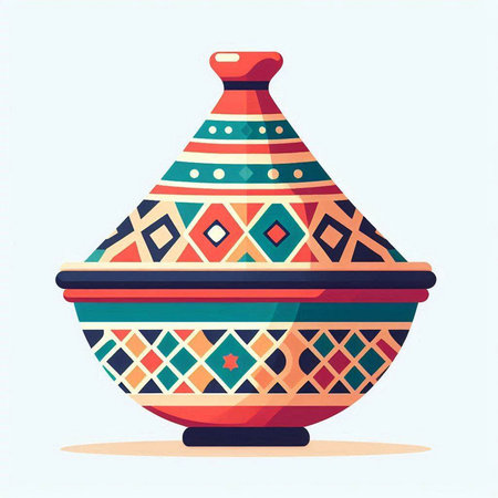 Pottery vase with geometric ornament. Vector illustration in flat styleのイラスト素材