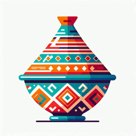 Vase with geometric pattern. Vector illustration. Colorful background.のイラスト素材