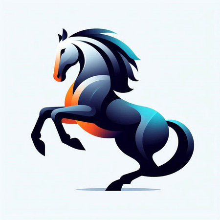 Horse vector illustration. Horse silhouette with blue and orange colors.のイラスト素材