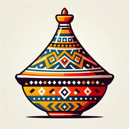 Colorful Indian vase with ornament. Vector illustration in flat styleのイラスト素材