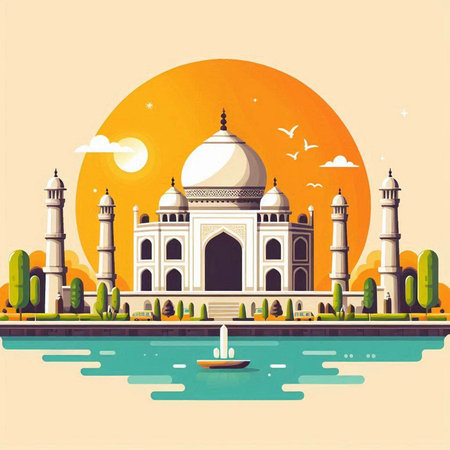 Vector illustration of Taj Mahal in Agra, Uttar Pradesh, Indiaのイラスト素材