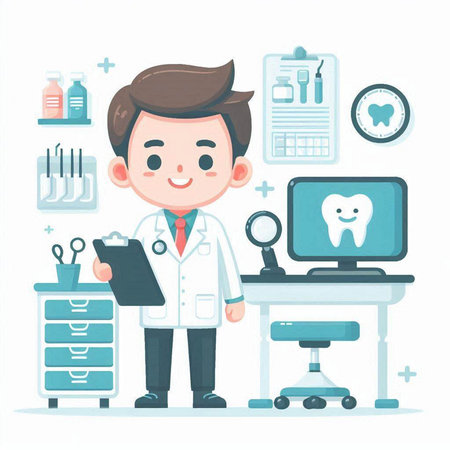 Dentist doctor with stomatology equipment. Vector illustrationのイラスト素材