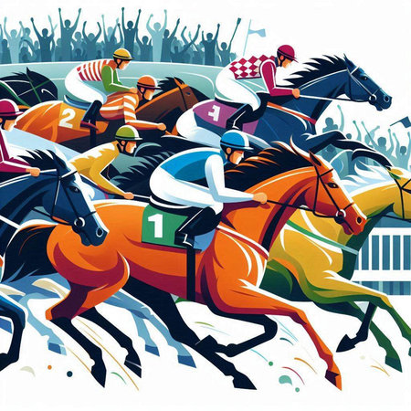 Horse racing race with jockeys and jockeys, vector illustrationのイラスト素材
