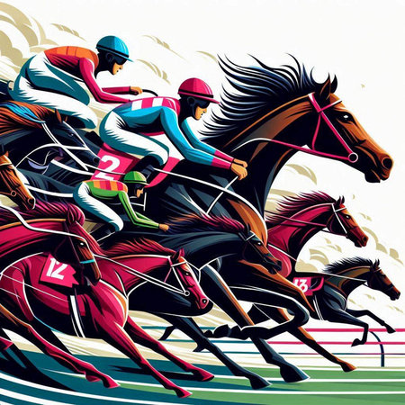 Jockeys on race horses. Vector illustration of jockeys on race horses.のイラスト素材