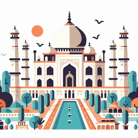 Taj Mahal in Agra, Uttar Pradesh, India. Vector illustrationのイラスト素材