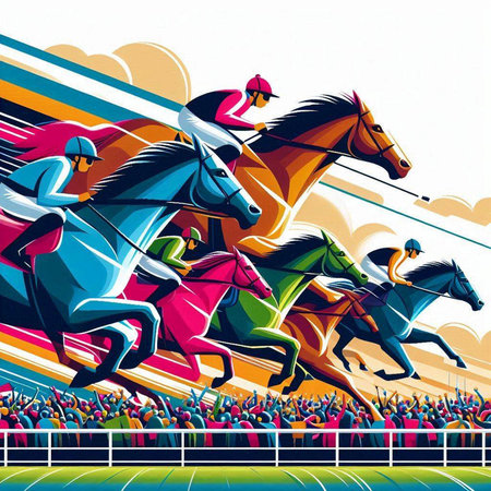 Horse race, jockeys on horseback. Vector illustrationのイラスト素材