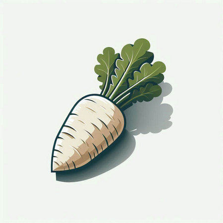 White radish with shadow on a white background. Vector illustration.のイラスト素材