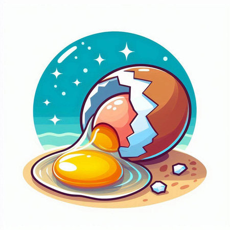 Illustration of a broken egg in a shell on a white backgroundのイラスト素材