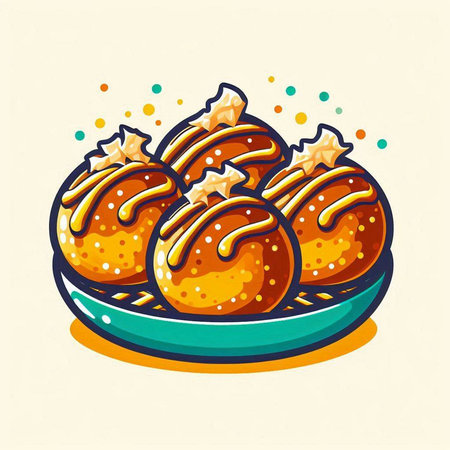 Illustration of a group of sweet buns in a plate.のイラスト素材