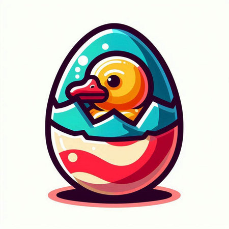 Easter egg with duck isolated on white background. Vector illustration.のイラスト素材