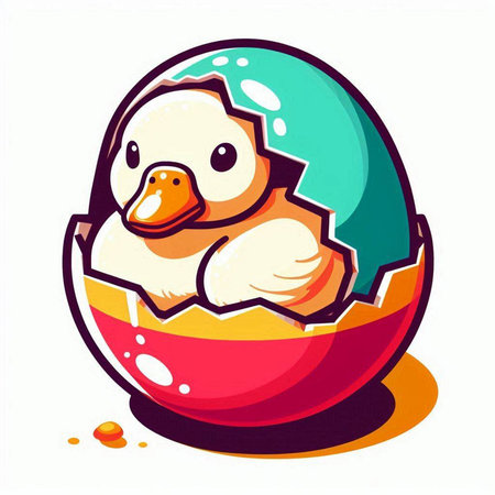 Easter egg with duckling on white background. Vector illustration.のイラスト素材