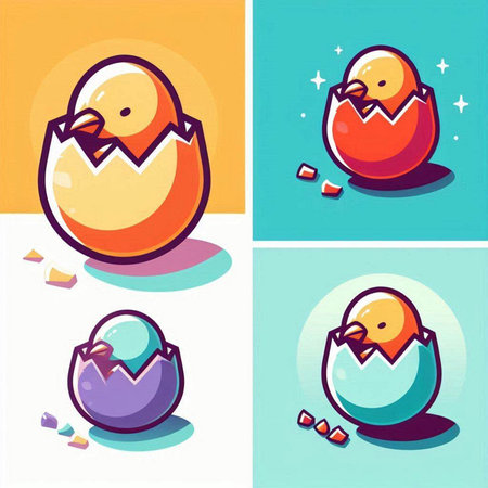 Vector illustration of a set of cartoon easter eggs and chicks.のイラスト素材