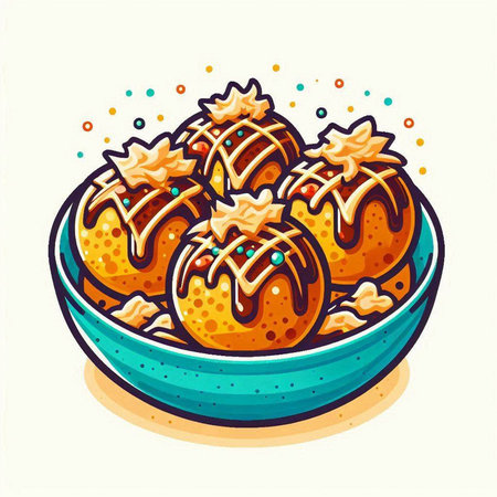 Bowl of sweet dumplings on white background. Vector illustration.のイラスト素材