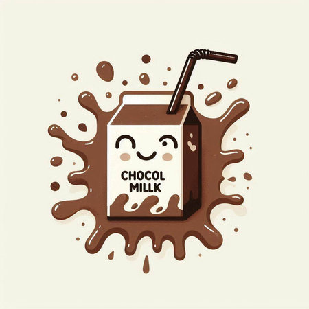 Milk box with chocolate milk splash. Vector illustration in cartoon style.のイラスト素材