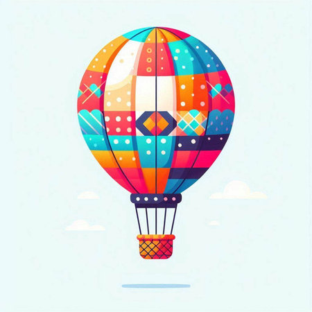 Colorful hot air balloon flying in the sky. Vector illustration.のイラスト素材