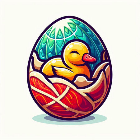 Easter egg with a duck in the nest. Vector illustration.のイラスト素材