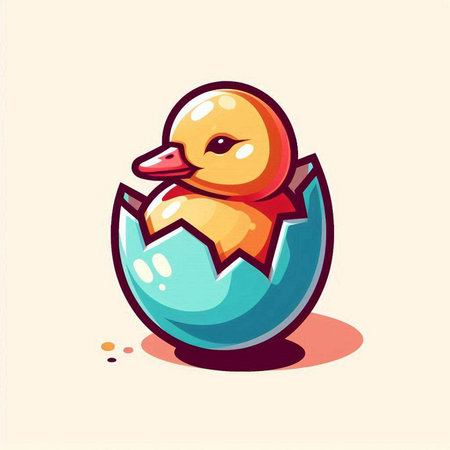 Illustration of a cute duckling in an eggshell. Vector illustration.のイラスト素材