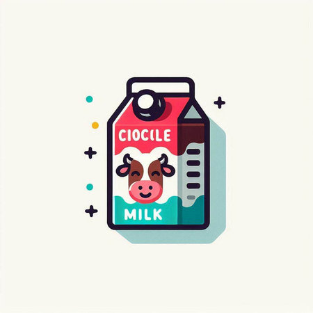 Milk carton with cow. Vector illustration in flat style.のイラスト素材