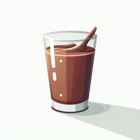 Chocolate milk in a glass on a white background. Vector illustration.のイラスト素材