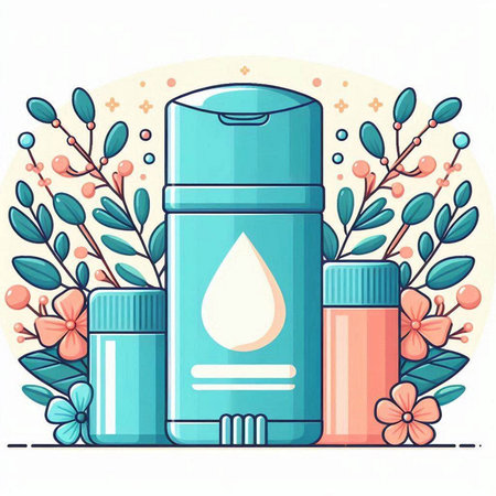 Cosmetic bottle with a drop of water. Vector illustration in flat style.のイラスト素材