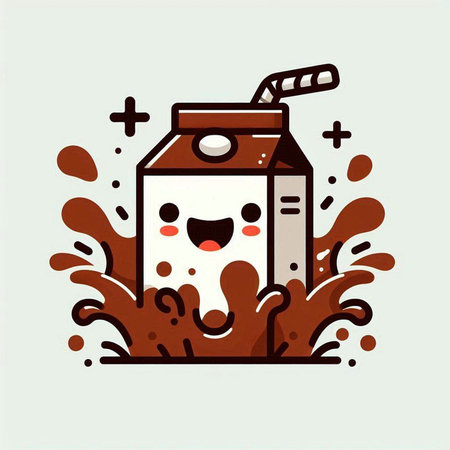 Cute cartoon milk carton with splashes, vector illustration.のイラスト素材
