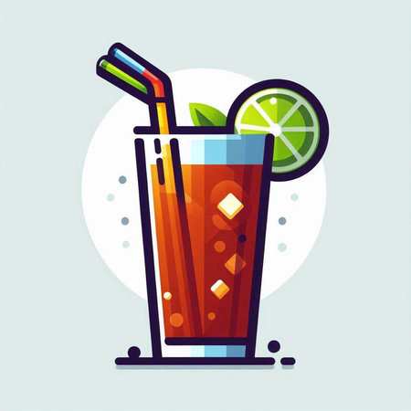 Cocktail with lime and straw. Vector illustration in flat styleのイラスト素材