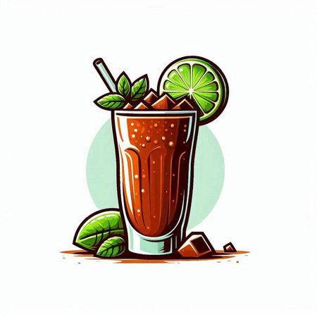 Cocktail with lime and mint. Hand drawn vector illustration.のイラスト素材