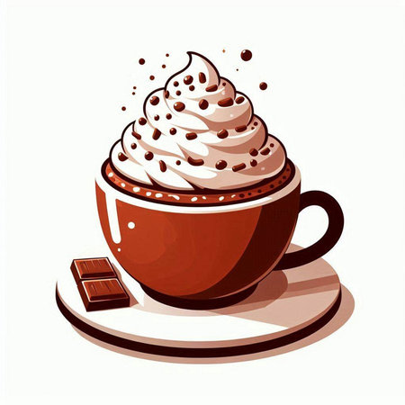 Illustration of a cup of hot chocolate with whipped cream and chocolateのイラスト素材