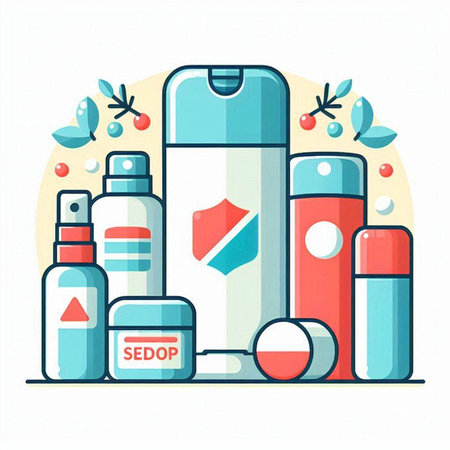Cosmetic containers. Set of cosmetic bottles. Vector illustration in flat styleのイラスト素材