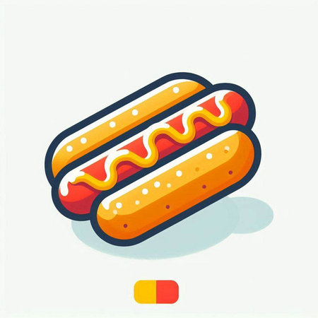 Hot dog icon. Vector illustration of fast food. Hot dog icon.のイラスト素材