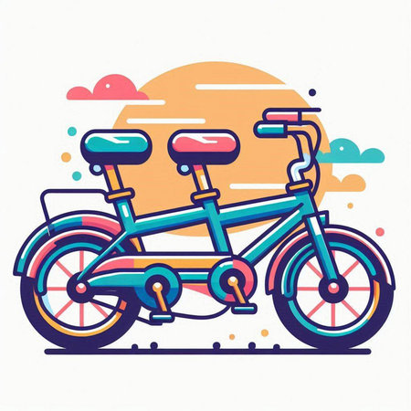 Bicycle, vector illustration in flat line style. Colorful bicycle icon.のイラスト素材