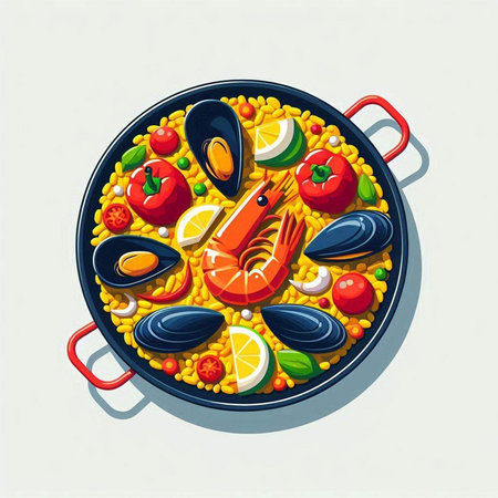 Seafood paella, traditional spanish dish, vector illustrationのイラスト素材