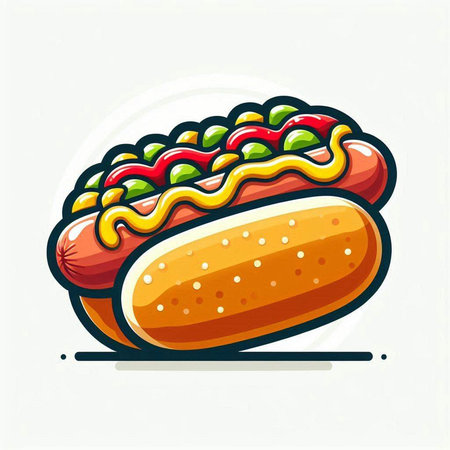Hot dog vector illustration. Fast food icon. Vector hot dog.のイラスト素材