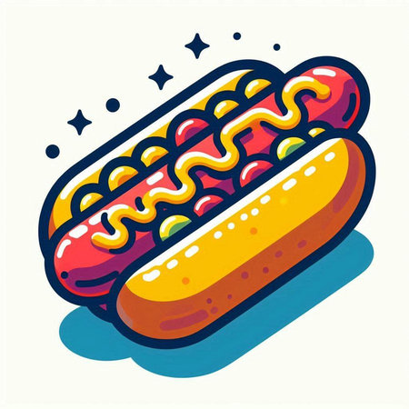 Hot dog vector illustration isolated on a white background. Fast food.のイラスト素材