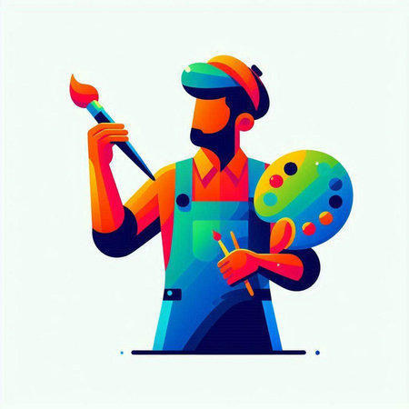 Painter with palette and brush. Colorful flat vector illustration.のイラスト素材