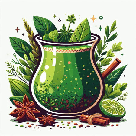 Spices and herbs in a cauldron. Vector illustration on white background.のイラスト素材