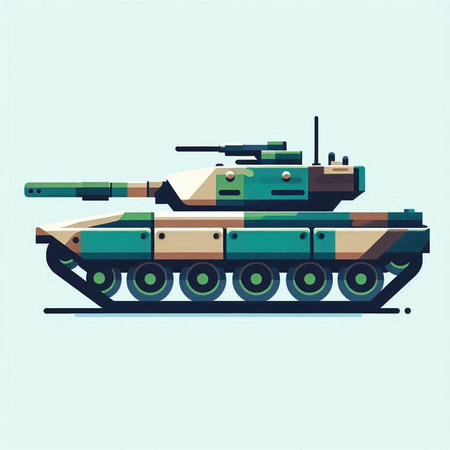 Vector illustration of a tank on a blue background. Flat design.のイラスト素材