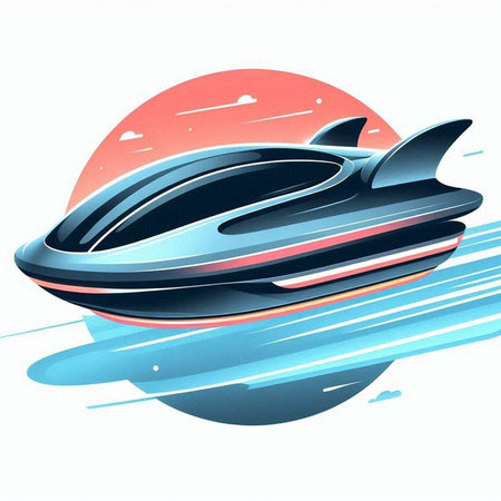 Flying saucer on the background of the sun. Vector illustration.のイラスト素材