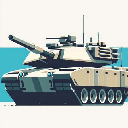 Military tank in cartoon style. Vector illustration for design and decoration.のイラスト素材
