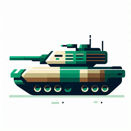 Military tank on a white background. Vector illustration in flat style.のイラスト素材