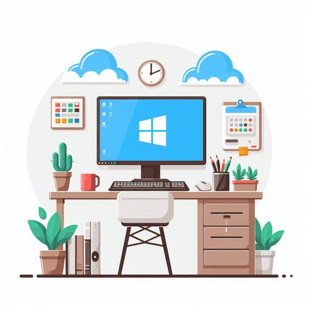 Working place with computer. Workplace in flat style. Vector illustrationのイラスト素材