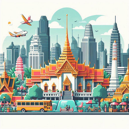 Bangkok, Thailand. Travel and tourism concept. Vector illustration.のイラスト素材
