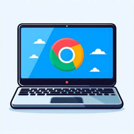 Laptop with pie chart on the screen. Vector illustration in flat styleのイラスト素材