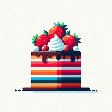 Cake with cream and strawberries on a white background. Vector illustration.のイラスト素材