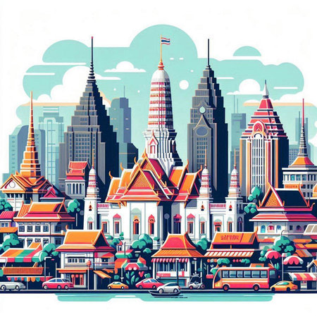Bangkok,Thailand. Landmark of Asia. Vector illustration.のイラスト素材