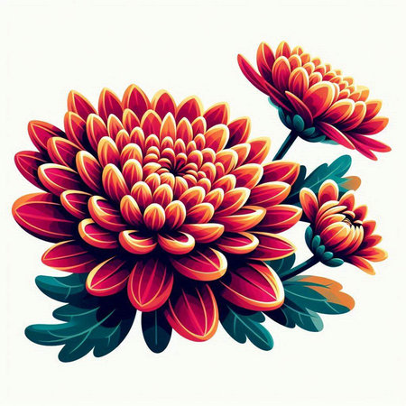 Chrysanthemum flowers on white background. Vector illustration.のイラスト素材