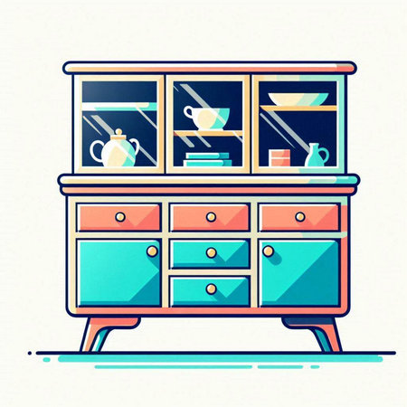 Cabinet with cupboard in retro style. Vector illustration.のイラスト素材