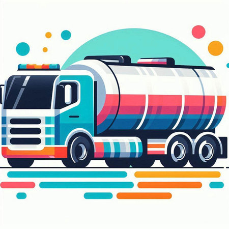 Vector illustration of oil tanker truck on white background. Colorful flat style.のイラスト素材
